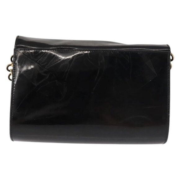 Salvatore Ferragamo Chain Gancini Shoulder Bag Enamel Black Gold Auth 142666 - Picture 2 of 16